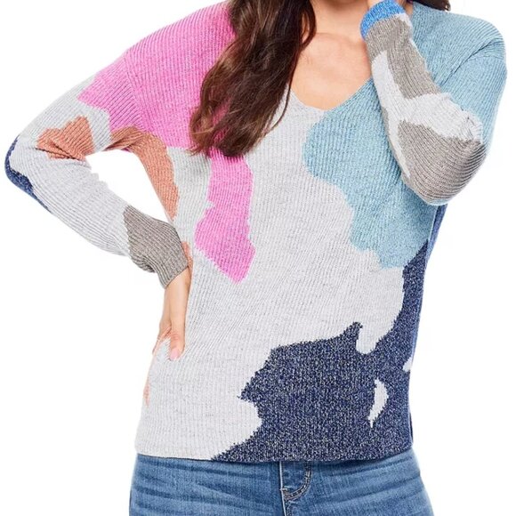 NIC+ZOE Abstract Colorblock Sweater | Large | Long Sleeve | Pullover - Picture 1 of 16